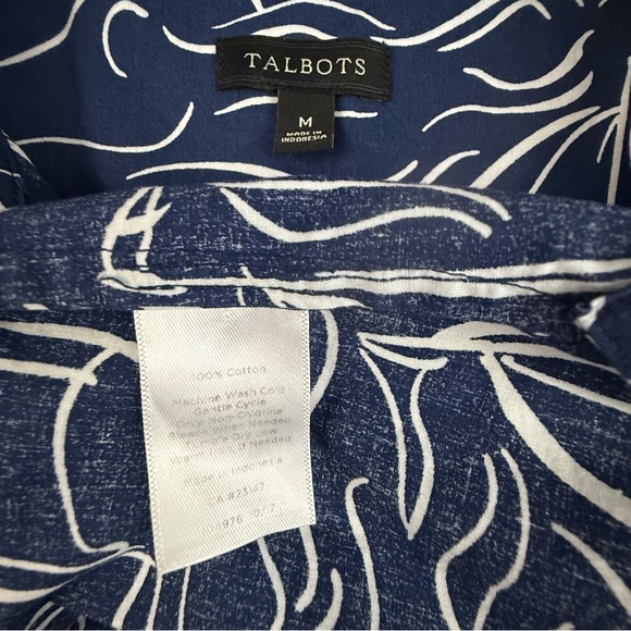 Talbots Shirt Women's Medium Long Sleeve Pullover Partial Button Down Boat Print - Picture 6 of 11